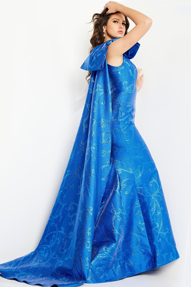 Jovani 23742 Oversized Bow One Shoulder Cape Formal Dress