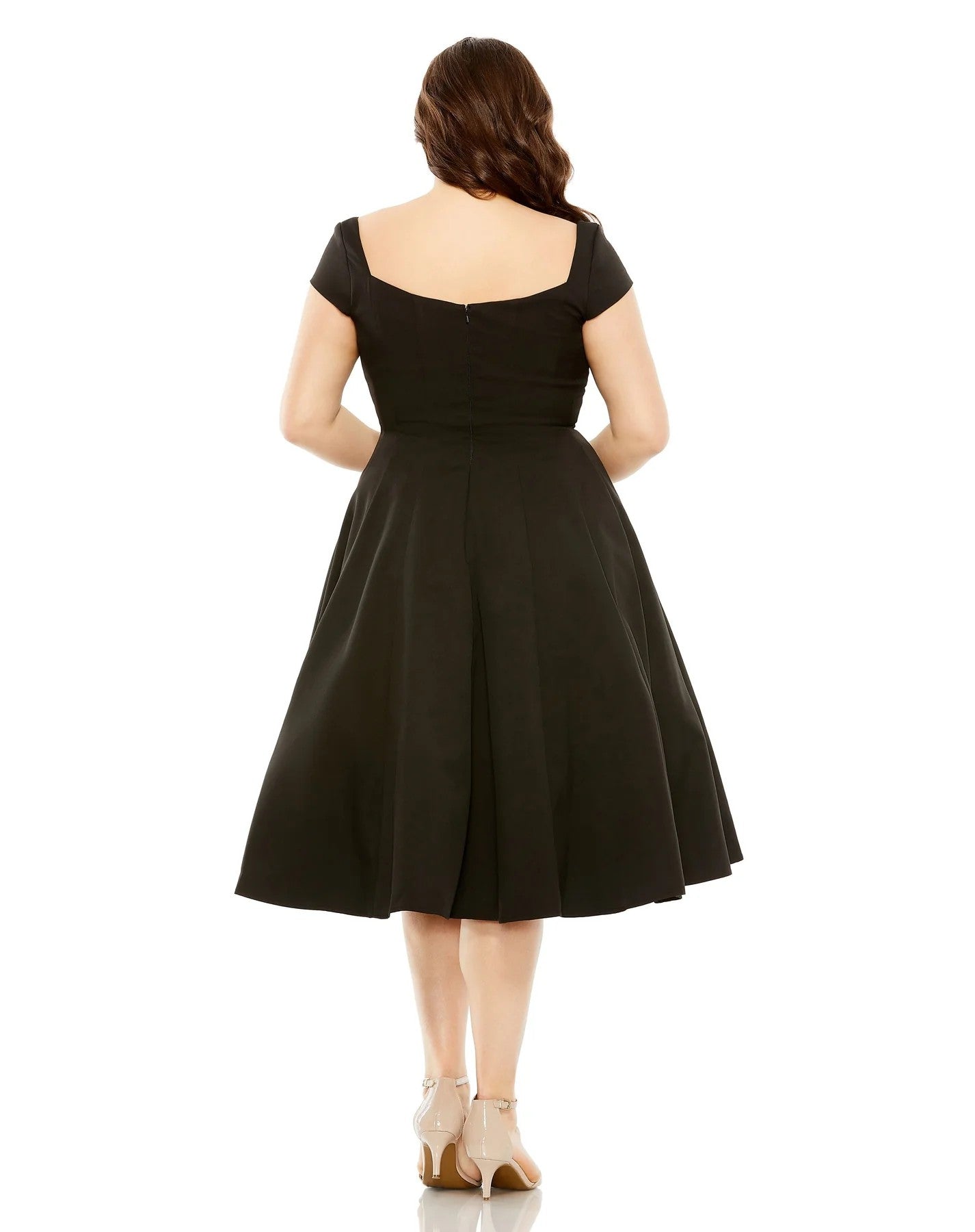 Mac Duggal 49784W Plus Size Cap Sleeve Multi Seam Knee Length Dress