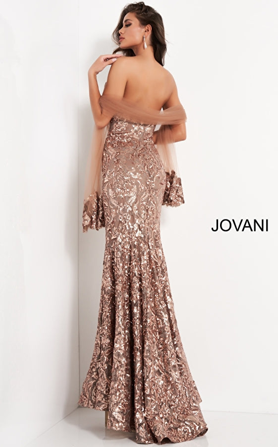 Jovani 05054 Mother of the Bride Strapless Sequin Shawl Dress