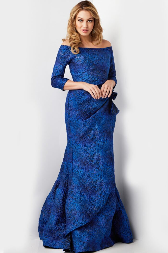 Jovani 09550 Mother of the Bride Off Shoulder Side Ruffle Dress