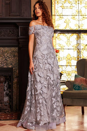 Jovani 09810 Mother of the Bride Short Sleeve Leaf Embroidery Dress
