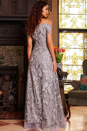 Jovani 09810 Mother of the Bride Short Sleeve Leaf Embroidery Dress