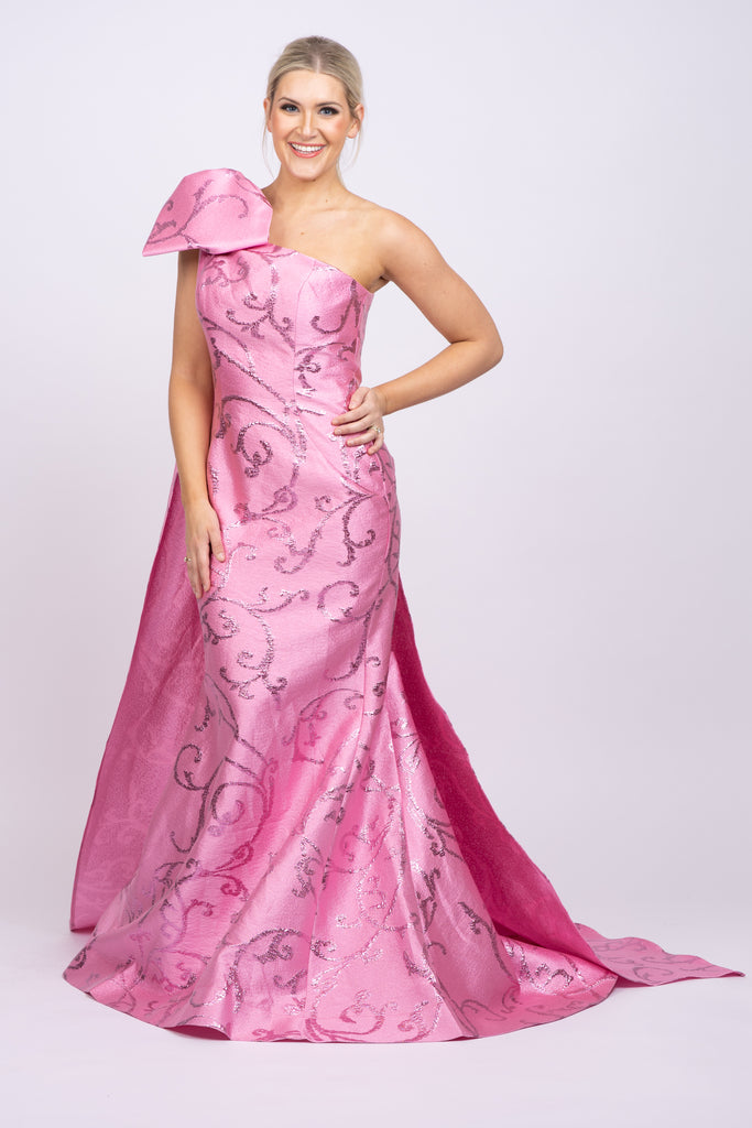 Jovani 23742 Oversized Bow One Shoulder Cape Formal Dress
