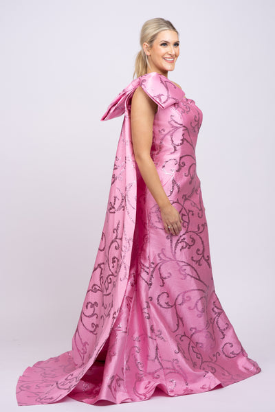 Jovani 23742 Oversized Bow One Shoulder Cape Formal Dress