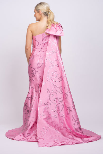 Jovani 23742 Oversized Bow One Shoulder Cape Formal Dress