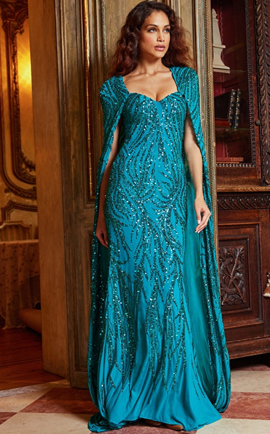 Jovani 23891 Mother of the Bride Embellished Long Cape Dress