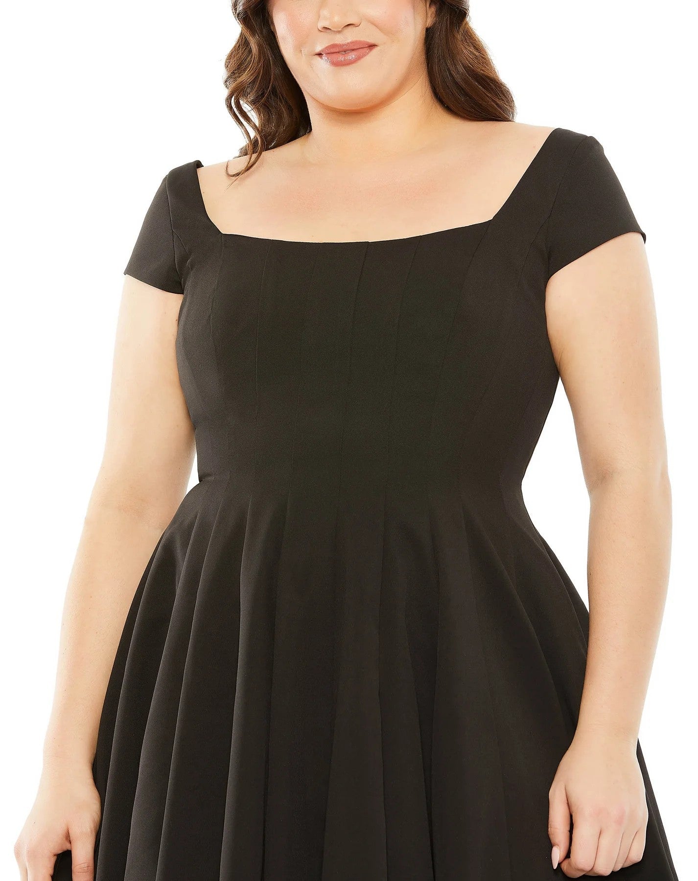 Mac Duggal 49784W Plus Size Cap Sleeve Multi Seam Knee Length Dress